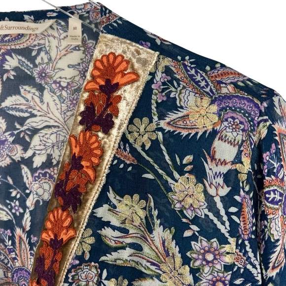 SOFT SURROUNDINGS Moonlight Garden Topper Embroidered Velvet Kimono Size Medium - Picture 4 of 10